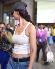 Sultry Disha Patani Cleavage in a White Ribbed Tank Top Photos 03