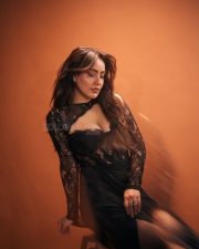 Sultry Neha Sharma Cleavage in a Black Lace High Slit Gown Photos 07