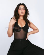 Sultry Raashi Khanna Cleavage in a Black Sheer Bodysuit Photos 05