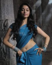 Tamanaah Bhatia Seductive Navel Picture in Blue Saree 01