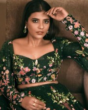Tamil Actress Aishwarya Rajesh in a Green Floral Dress Pictures 01