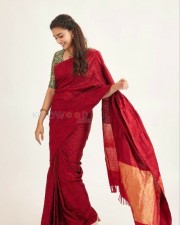 Tamil Heroine Keerthy Suresh in a Red Silk Saree Photos 03
