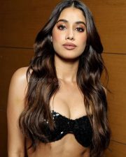 Tempting Hot Janhvi Kapoor in a Black Sequined Tube Bralette with a Sequin Embellished Mini Skirt Pictures 02