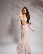 Tempting Nidhhi Agerwal in a Light Pink Lehenga with a Bustier Style Off Shoulder Top with Matching Mermaid Skirt Photos 06