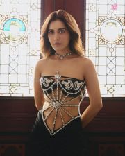 Tempting Raashi Khanna in a Daring Strapless Silver Crystals Sculptural Corset Top with Embroidered Black Cups and Sleek Black Maxi Skirt Pictures 05