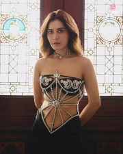 Tempting Raashi Khanna in a Daring Strapless Silver Crystals Sculptural Corset Top with Embroidered Black Cups and Sleek Black Maxi Skirt Pictures 05