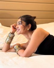 Thaanara Actress Deepti Sati in a Black Strapless Mid Length Midi Dress Pictures 07