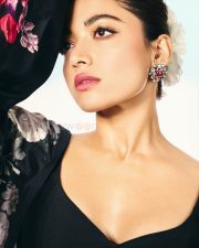 Thamma Actress Rashmika Mandanna in a Black Floral Lehenga with a Sheer Full Sleeve Blouse Pictures 08