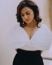 The Game Web Series Shraddha Srinath in a White Ruched Semi Off Shoulder Top with Black Pants Photos 06