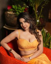 The Night Actress Sakshi Agarwal in a Orange Yellow Sleeveless Bralette Top with a Long Ruffled Skirt Pictures 08