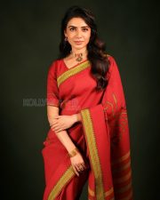 Timeless Actress Samantha Ruth Prabhu in a Red Silk Saree With Gold Border Photos 04
