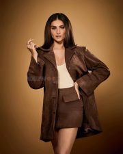 Toxic A Fairy Tale for Grown Ups Actress Tara Sutaria in a Chocolate Brown Longline Blazer with a Matching Mini Skirt and White Top Photos 03