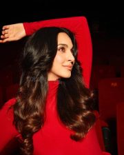 Toxic Actress Kiara Advani in a Red Turtleneck Bodycon Dress Photos 02