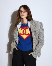 Trendsetting Actress Ananya Panday in a Plaid Blazer And Chanel Sweater Photos 01