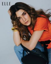 Trendsetting Actress Kriti Sanon in a Navy Strapless Bodysuit and Denim Frayed Maxi Skirt Photos 05