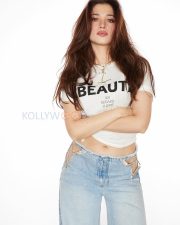 Trendsetting Actress Tamannaah Bhatia in a White Graphic Knotted Crop Tee Photos 06