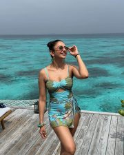 Tropical Beauty Rakul Preet Singh in a Turquoise Blue Bikini Top with a Bikini Wrap Skirt Photos 01