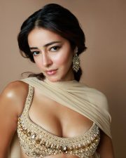 Tu Meri Main Tera Main Tera Tu Meri Actress Ananya Panday in a Manish Malhotra Beige Embroidered Lehenga with a Matching Bralette and Dupatta Pictures 02