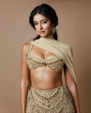 Tu Meri Main Tera Main Tera Tu Meri Actress Ananya Panday in a Manish Malhotra Beige Embroidered Lehenga with a Matching Bralette and Dupatta Pictures 03