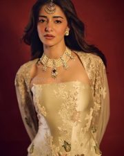 Tu Meri Main Tera Main Tera Tu Meri Actress Ananya Panday in a Strapless Golden Ivory Corset with a Satin Skirt Photos 01