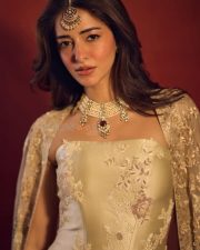 Tu Meri Main Tera Main Tera Tu Meri Actress Ananya Panday in a Strapless Golden Ivory Corset with a Satin Skirt Photos 04