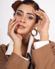 Urbane Actress Payal Rajput in a Camel Brown Oversized Blazer Suit Photos 03