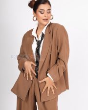 Urbane Actress Payal Rajput in a Camel Brown Oversized Blazer Suit Photos 04