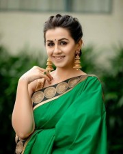 Vattam Heroine Nikki Galrani In Green Saree Photoshoot Stills