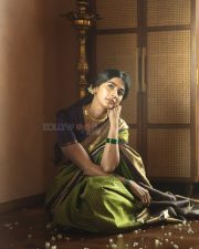 Vintage Beauty Pooja Hegde in a Green and Purple Kanchipuram Silk Saree Photos 03