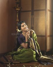 Vintage Beauty Pooja Hegde in a Green and Purple Kanchipuram Silk Saree Photos 04
