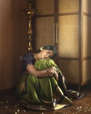 Vintage Beauty Pooja Hegde in a Green and Purple Kanchipuram Silk Saree Photos 06