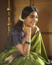 Vintage Beauty Pooja Hegde in a Green and Purple Kanchipuram Silk Saree Photos 07