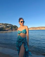 Vivacious Actress Rakul Preet Singh in a Teal Animal Print Bikini With Sarong Photos 03