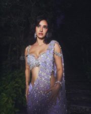 Welcome to the Jungle Actress Disha Patani in a Lavender Sequin Saree with a Shimmering Silver Sleeveless Cleavage Blouse Photos 02