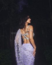 Welcome to the Jungle Actress Disha Patani in a Lavender Sequin Saree with a Shimmering Silver Sleeveless Cleavage Blouse Photos 07