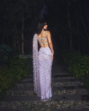 Welcome to the Jungle Actress Disha Patani in a Lavender Sequin Saree with a Shimmering Silver Sleeveless Cleavage Blouse Photos 08
