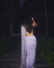 Welcome to the Jungle Actress Disha Patani in a Lavender Sequin Saree with a Shimmering Silver Sleeveless Cleavage Blouse Photos 09