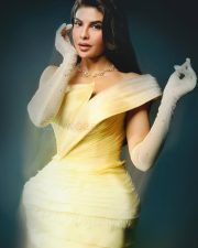 Welcome to the Jungle Actress Jacqueline Fernandez in a Pale Yellow Tiered Gown Pictures 01