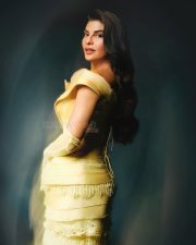 Welcome to the Jungle Actress Jacqueline Fernandez in a Pale Yellow Tiered Gown Pictures 03