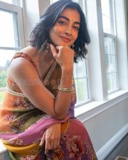 Winsome Actress Pooja Hegde in a Multicolor Floral Printed Saree Photos 04 Winsome Actress Pooja Hegde in a Multicolor Floral Printed Saree Photos 04