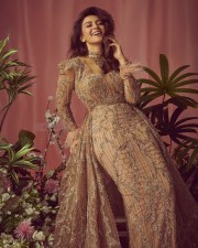 Actress Hansika Motani in a Pink Organza and Chantilly Lace Embroidery Floral Lehenga Photos 04