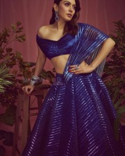 Actress Hansika Motwani in a Blue Embroidered Layered Lehenga Photos 02