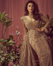 Actress Hansika Motwani in a Floral Embroidered Cape Lehenga Dress Pictures 03