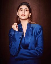 Actress Sanjana Sanghi in a Blue Formal Dress Pictures 05
