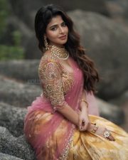 Bazooka Movie Actress Iswarya Menon in a Light Pink Dress Photos 02