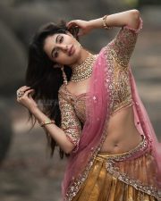 Bazooka Movie Actress Iswarya Menon in a Light Pink Dress Photos 03