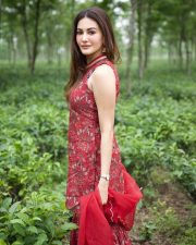 Beautiful Amyra Dastur in a Red Sleeveless Floral Sharara Set Photos 04
