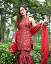 Beautiful Amyra Dastur in a Red Sleeveless Floral Sharara Set Photos 05