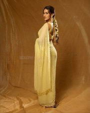 Beautiful Amyra Dastur in a Yellow Saree with a Yellow Metallic Sleeveless Blouse Photos 07