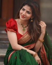 Beautiful Iswarya Menon in a Green and Red Silk Saree Pictures 02